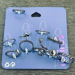 10-pc Silver Rings Set Snake Mushroom Peace Designs Claire’s